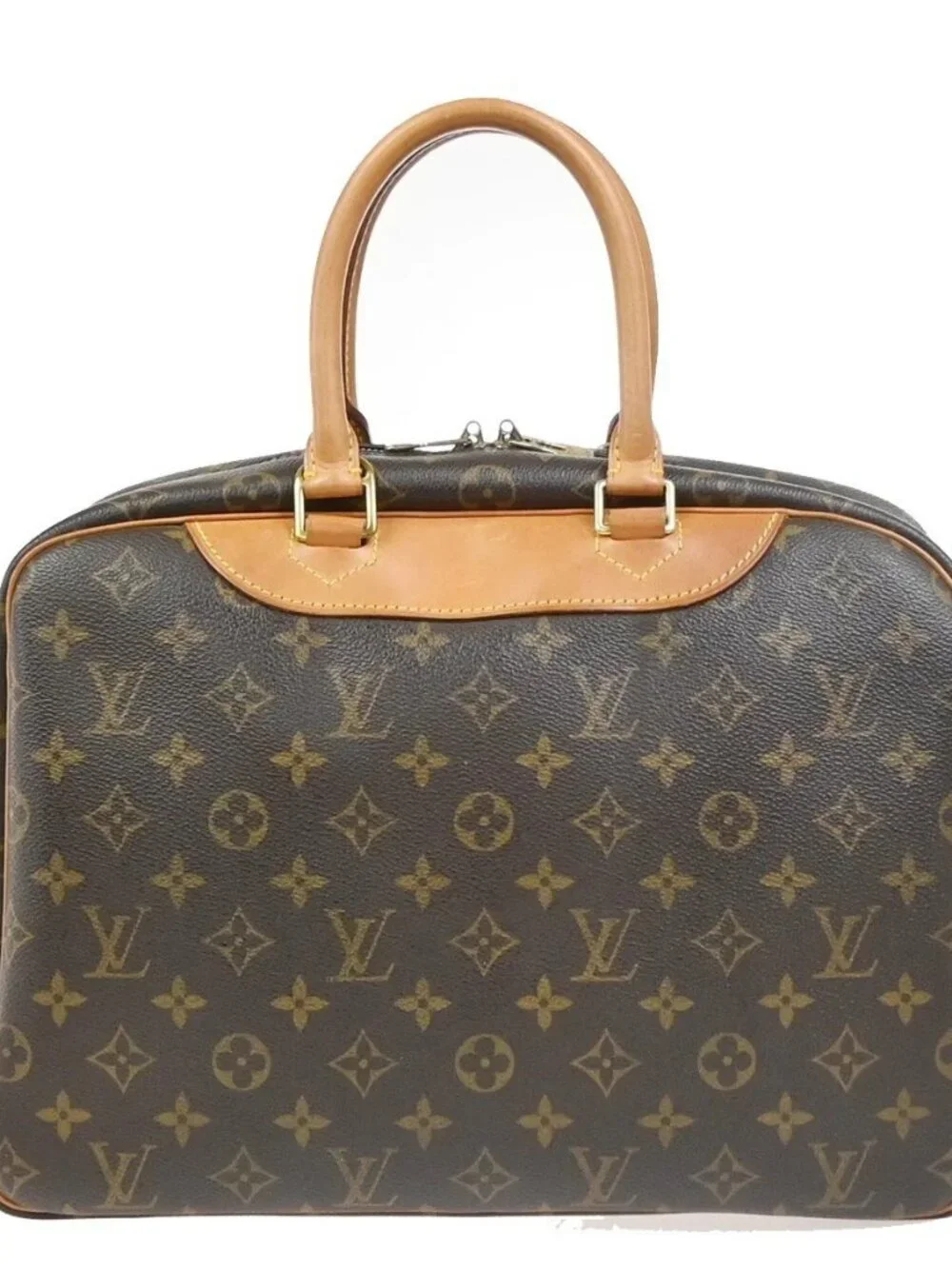 LOUIS VUITTON LV Logo Deauville Hand Bag Monogram Leather Brown